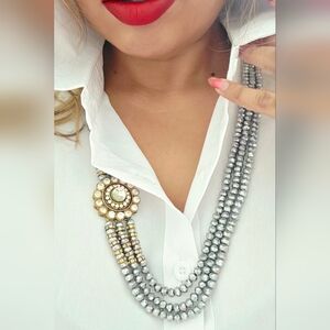 Statement Multi-Strand Bead Necklace with Gold Accent